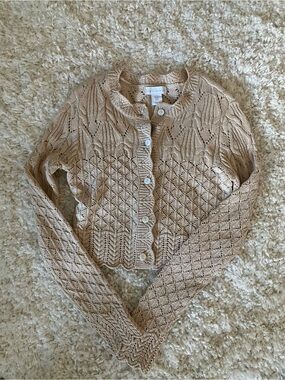 House of Harlow Beige Openwork Knit Button-Front Women's Sweater Cardigan